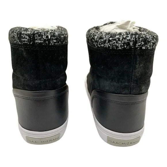Isaac Mizrahi Sky Black Suede Soho Lily Knit Trim Lace Up Hi Top Sneakers 9 M - Picture 6 of 11